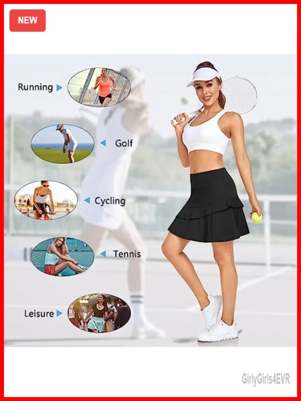 Women's Pleated Tennis Skort with Pockets, 88% Polyester 12% Spandex, Built-in